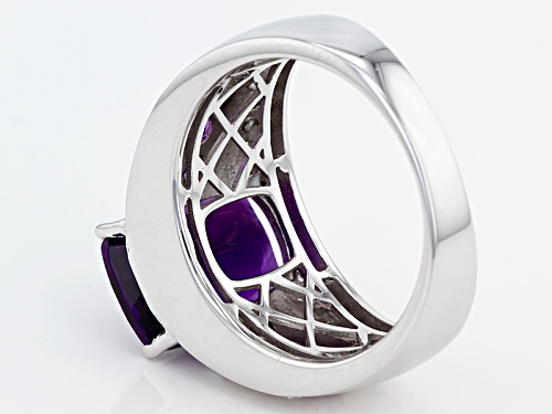 5.73ctw Cushion & Round African Amethyst With .34ctw White Sapphire Rhodium Over Silver Gent's Ring - Size 9