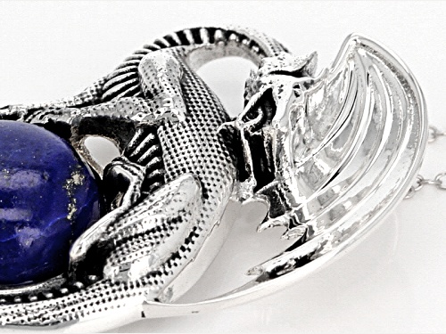 12mm Round Lapis Lazuli Sterling Silver Dragon Pendant With Chain