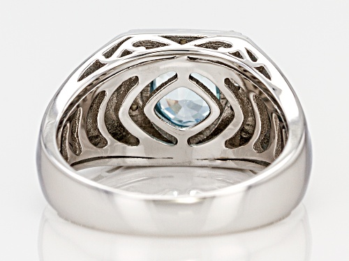 3.00ct oval blue zircon with .08ctw white diamond sterling silver Mens ring - Size 10