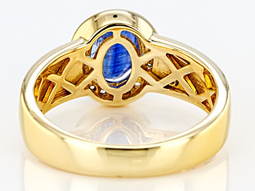 2.00CT OVAL NEPALESE KYANITE WITH .15CTW ROUND WHITE ZIRCON 18K YELLOW GOLD OVER SILVER Mens RING - Size 12