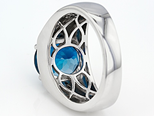 5.15ct Oval London Blue Topaz With .11ctw Round Blue Diamond Rhodium Over Sterling Silver Men's Ring - Size 11