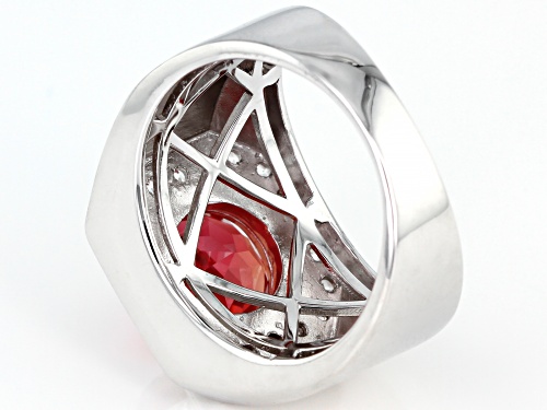 3.65ct Lab Created Padparadscha Sapphire With 1.00ctw White Zircon Rhodium Over Silver Mens Ring - Size 12