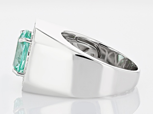 5.18ct Round Lab Created Green Spinel & .45ctw White Topaz Rhodium Over Sterling Silver Mens Ring - Size 9