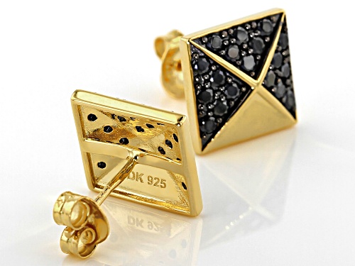 1.44ctw Round Black Spinel 18k Yellow Gold Over Sterling Silver Earrings