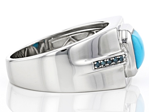 7mm Sleeping Beauty Turquoise with .07ctw Blue Diamond Accent Rhodium Over Silver Mens Ring - Size 10