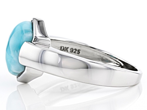 11.5x9.5mm Hexagon Larimar Rhodium Over Sterling Silver Gent's Ring - Size 12