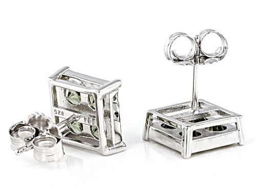 1.63ctw Round Moldavite Rhodium Over Sterling Silver Men's Stud Earrings