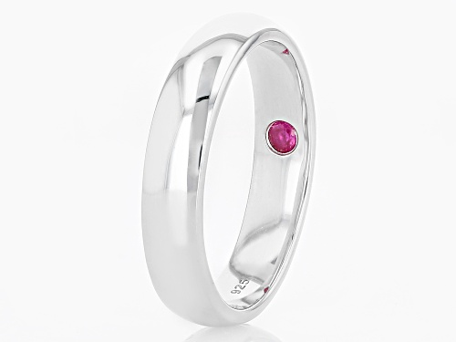 0.09ct Round Lab Created Ruby Rhodium Over Sterling Silver Men's Solitaire Band Ring - Size 12