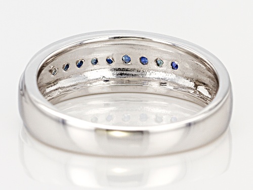.23ctw Round Blue Sapphire Rhodium Over Sterling Silver Men's Wedding Band Ring - Size 11