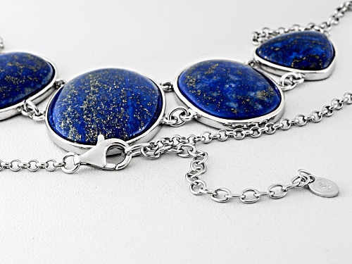 Oval And Trillion Cabochon Lapis Sterling Silver Necklace - Size 18