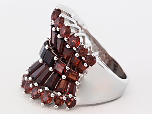 6.94ctw Baguette And Round Vermelho Garnet™ Rhodium Over Sterling Silver Ring - Size 5