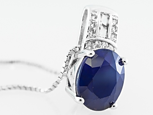 5.00ct Blue Sapphire with 0.38ctw White Topaz & White Zircon Rhodium Over Silver Pendant with Chain