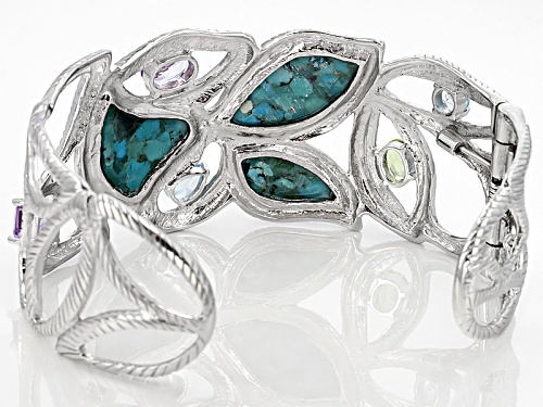 Free Form Turquoise With 4.18ctw Glacier Topaz™, Amethyst And Manchurian Peridot™ Silver Cuff - Size 8