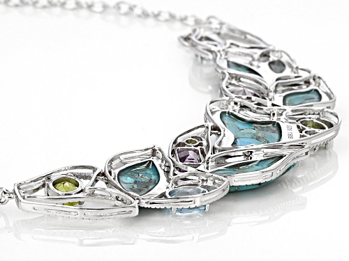 Free Form Turquoise With 5.96ctw Glacier Topaz™, Amethyst & Manchurian Peridot™Silver Necklace - Size 18