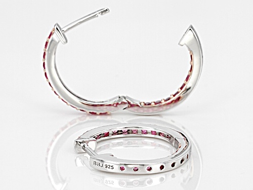 .88ctw Round Burmese Pink Spinel Rhodium Over Sterling Silver Inside/Outside Hoop Earrings