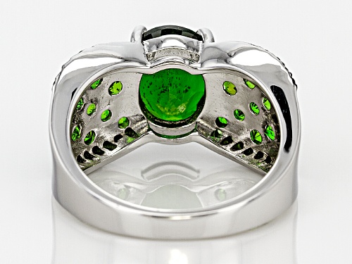 3.50ctw Oval And Round Russian Chrome Diopside Sterling Silver Ring - Size 11