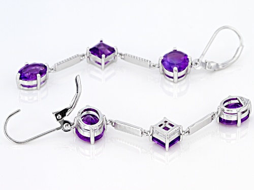 6.70ctw Oval And Square African Amethyst Sterling Silver 3-Stone Dangle Earrings