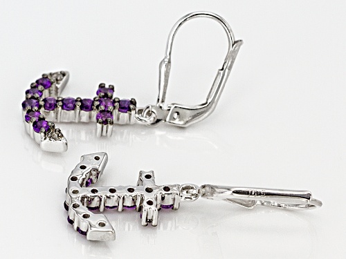 .72ctw Round Brazilian Amethyst And .06ctw Round White Topaz Sterling Silver Anchor Dangle Earrings
