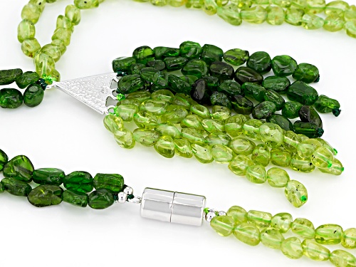 Manchurian Peridot™ And Chrome Diopside Chip Silver Tassel Necklace - Size 20