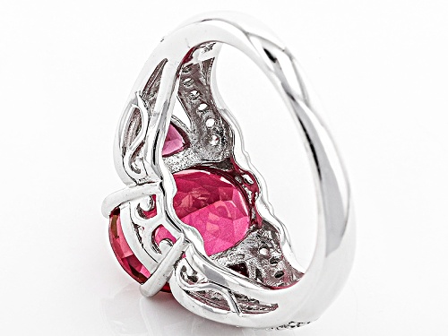 3.85ct Oval Peony™ Mystic Topaz®, .62ctw Trillion Rhodolite And .35ctw White Zircon Silver Ring - Size 7