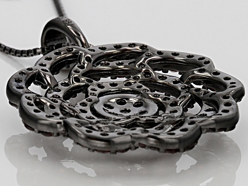 1.92ctw Round Vermelho Garnet™ Black Tone Sterling Silver Flower Pendant With Chain