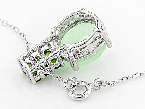 12x10mm Oval Green Opal With .42ctw Round Russian Chrome Diopside Silver Pendant With Chain