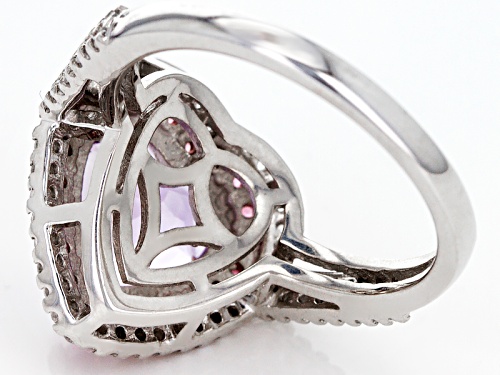 2.75ct Lavender Amethyst With .26ctw Pink Tourmaline And .41ctw Zircon Silver Heart Ring - Size 12