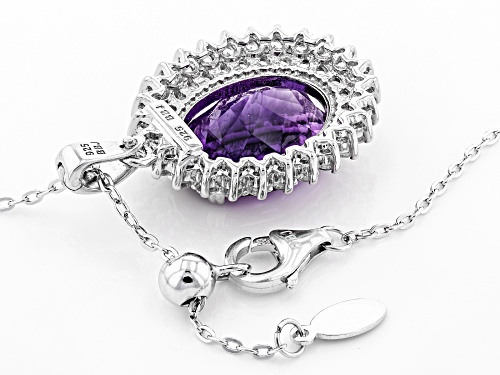 7.21ct Oval Moroccan Amethyst With 1.48ctw White Topaz Silver Enhancer With Adjustable Chain
