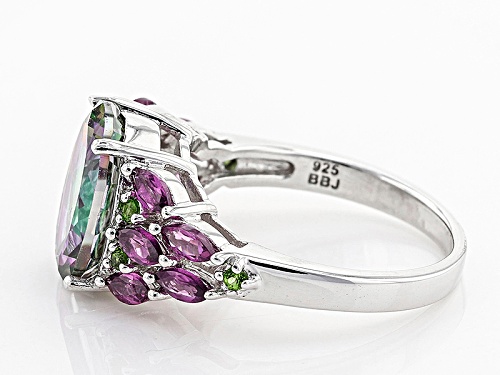 5.39ct Oval Multicolor Mystic Topaz® With 1.00ctw Chrome Diopside And .09ctw Rhodolite Silver Ring - Size 7