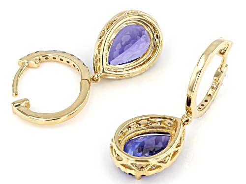 3.50ctw Blue Tanzanite And 0.54ctw White Diamond 18k Yellow Gold Dangle Earrings
