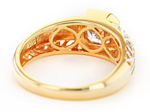 MOISSANITE FIRE(R) 1.85CT DEW 14K YELLOW GOLD OVER SILVER AND PLATINEVE(R) MENS RING - Size 11