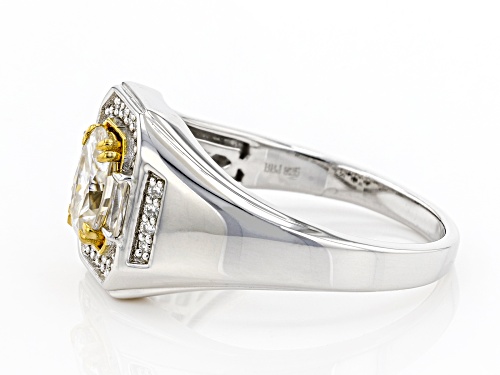 MOISSANITE FIRE(R) 1.92CTW DEW PLATINEVE(R) WITH 14K YELLOW GOLD ACCENT MENS RING - Size 11
