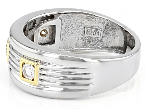 MOISSANITE FIRE(R) .30CTW DEW  ROUND PLATINEVE(R) AND 14K YELLOW GOLD OVER PLATINEVE MENS RING - Size 13