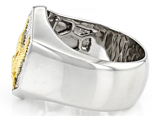 MOISSANITE FIRE(R) .55CTW DEW PLATINEVE(R) AND 14K YELLOW GOLD OVER SILVER MENS EAGLE  RING - Size 12