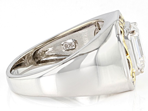 MOISSANITE FIRE(R) 2.52CT DEW OCAGTONAL EMERALD CUT TWO TONE MEN'S RING - Size 11