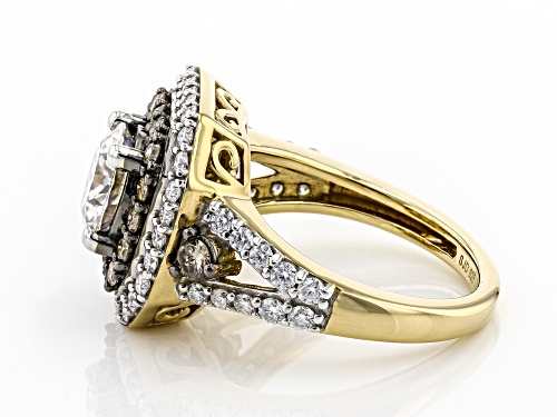 MOISSANITE FIRE(R) 1.76CTW DEW AND CHAMPAGNE DIAMOND 14K YELLOW GOLD OVER SILVER RING - Size 5