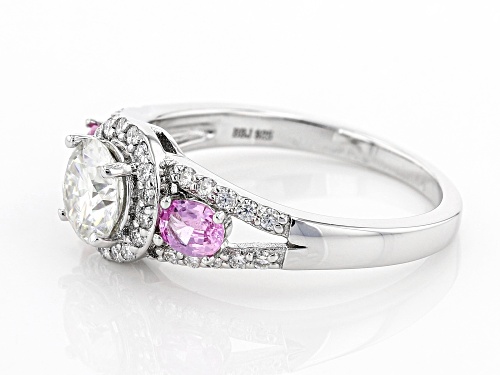 MOISSANITE FIRE(R) 1.17CTW DEW AND PINK SAPPHIRE PLATINEVE(R) RING - Size 11