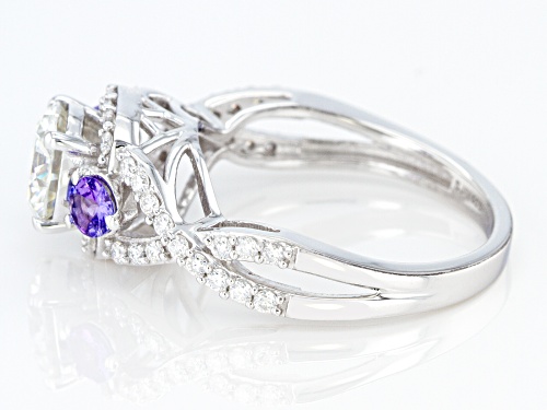 MOISSANITE FIRE(R) 1.60CTW DEW AND TANZANITE PLATINEVE(R) RING - Size 8