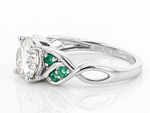 Moissanite Fire® 1.90ct Dew Round And .19ctw Round Zambian Emerald Platineve® Ring - Size 11