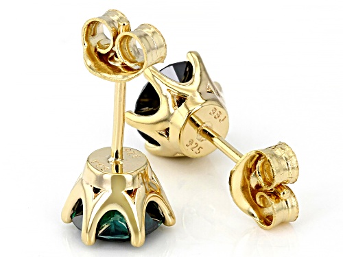 MOISSANITE FIRE(R) DARK GREEN 2.00CTW DEW ROUND STUD 14K YELLOW GOLD OVER SILVER EARRINGS