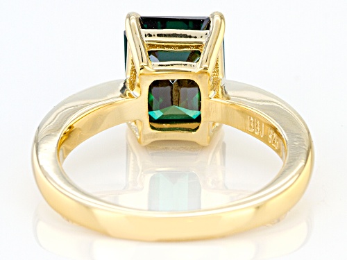 MOISSANITE FIRE(R) GREEN 3.55CT DEW OCTAGONAL EMERALD CUT 14K YELLOW GOLD OVER SILVER RING - Size 6