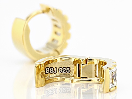 MOISSANITE FIRE(R) .90CTW DEW BAGUETTE 14K YELLOW GOLD OVER SILVER HOOP EARRINGS