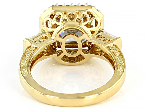 MOISSANITE FIRE(R) 5.29CTW DEW ASSCHER & BAGUETTE & ROUND14K YG OVER SS RING - Size 9