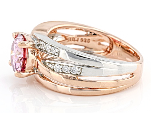 MOISSANITE FIRE® & PINK MOISSANITE 1.62CTW DEW 14K ROSE GOLD & PLATINEVE OVER SILVER TWO TONE RING - Size 6