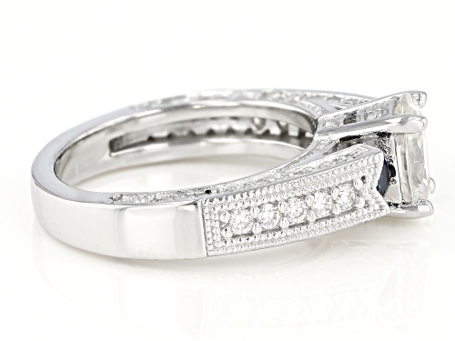 MOISSANITE FIRE(R) 2.26CTW DEW OVAL AND ROUND WITH ROUND BLUE SAPPHIRE PLATINEVE(R) RING - Size 11