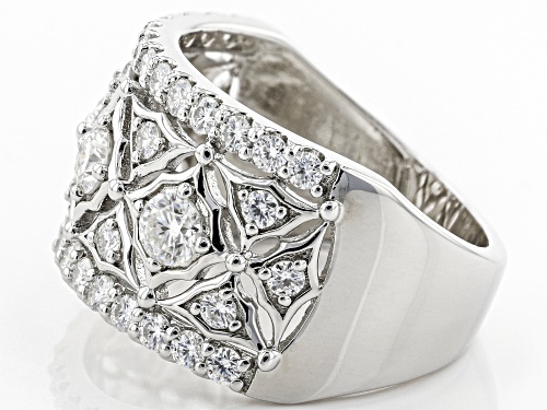 MOISSANITE FIRE(R) 1.56CTW DEW ROUND PLATINEVE(R) BAND RING - Size 6
