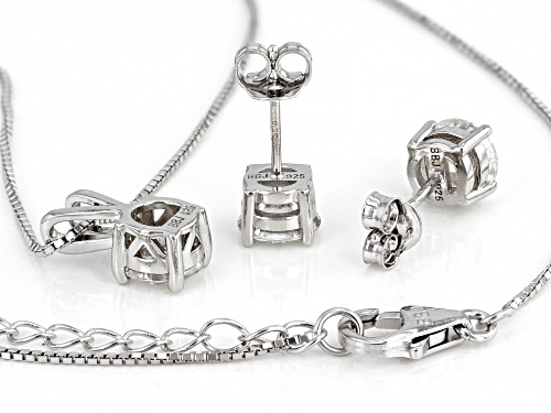 MOISSANITE FIRE® 3.00CTW DEW ROUND PLATINEVE® EARRINGS & PENDANT WITH BOX CHAIN SET