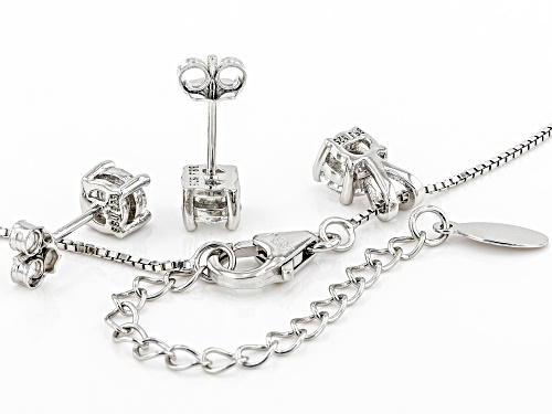 MOISSANITE FIRE(R) 1.50CTW DEW ROUND PLATINEVE(R) EARRINGS AND PENDANT WITH 18 INCH BOX CHAIN SET