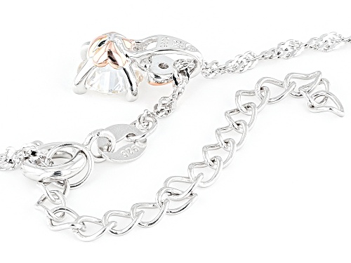 MOISSANITE FIRE(R) .83CTW DEW PLATINEVE(R) & 14K ROSE GOLD OVER SILVER PENDANT & SINGAPORE CHAIN