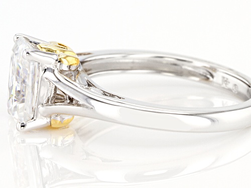 MOISSANITE FIRE(R) 1.80CT DEW RADIANT OCTAGONAL CUT PLATINEVE(R) & 14K YELLOW GOLD OVER SILVER RING - Size 7